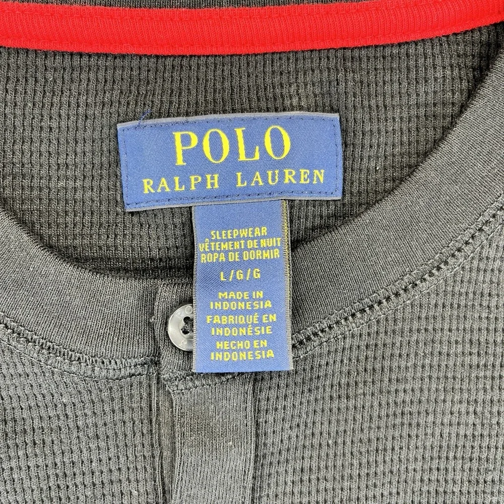 Polo Ralph Lauren Men's (L) waffle knit thermal‎ long sleeve polo black shirt